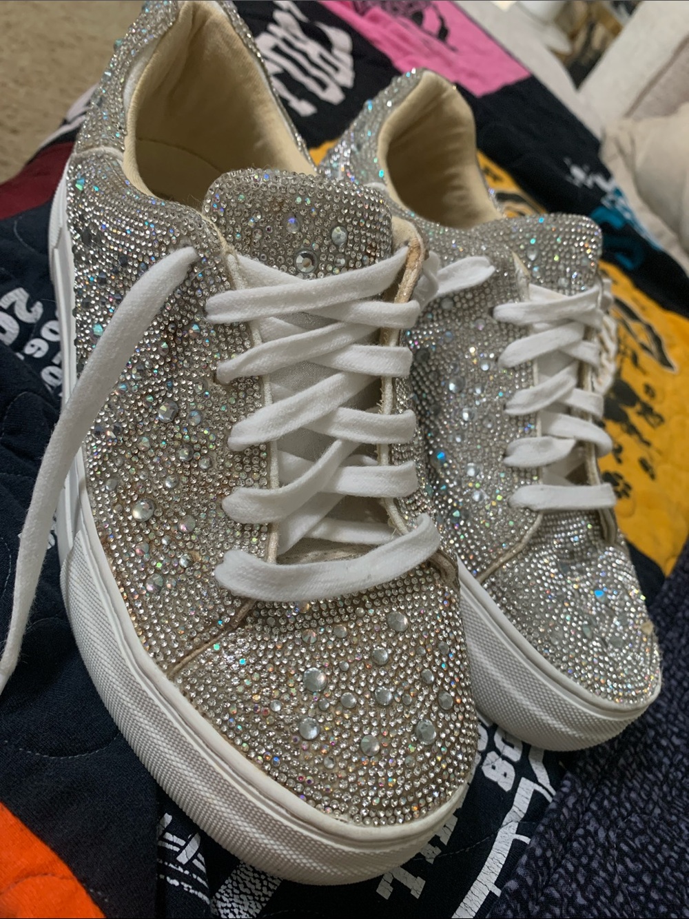 Betsey Johnson Silver Crystal Platform Sneakers